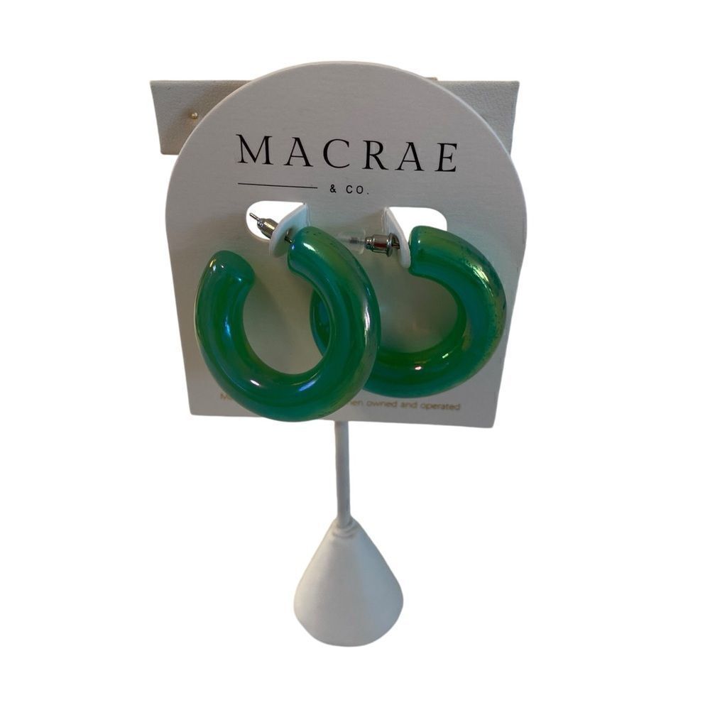 Macrae & Co. Shimmering Iridescent Green Thick C Hoop Earrings.